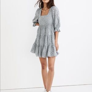 Madewell Gray Floral Puff Sleeve Mini Dress